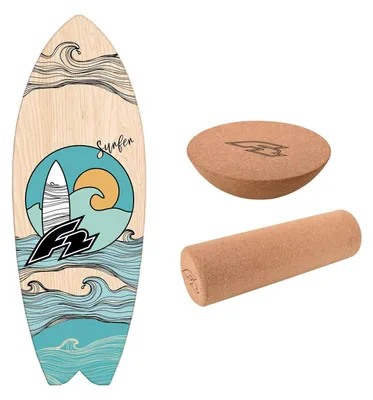 Zdjęcie produktu dla F2 Balance Board kompletny zestaw korkowa deska do balansowania z półkulą z drewna antypoślizgowego - Zawartość: Surfer (87 cm) kompletny zestaw