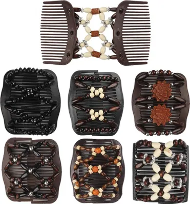 Produktbild von 7 Stück Magische Haarkämme für Damen und Mädchen - Eleganter Holz-Kamm für verschiedene Frisuren