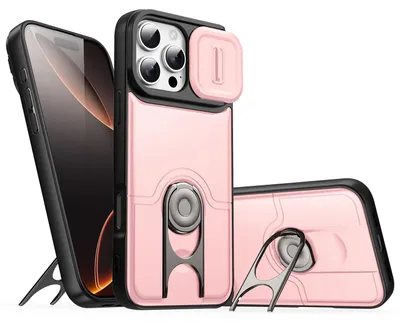 Obrázek produktu pro Pouzdro pro iPhone 11 Pro, Posuvným krytem fotoaparátu a kroužkovým stojánkem, nárazuvzdorné ochranné pouzdro Růžový