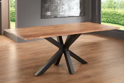 Produktbild von Esstisch Baumkante massiv Akazie natur 200 x 100 Spider-Gestell schwarz SPYRO