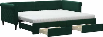 Obrázek produktu pro vidaXL Rozkládací postel se zásuvkami tmavě zelená 90x200 cm Velvet