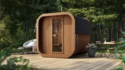 Produktbild von Saunahaus Weka Laadi 2 Thermowood ohne Ofen mit bronzierter Ganzglastüre