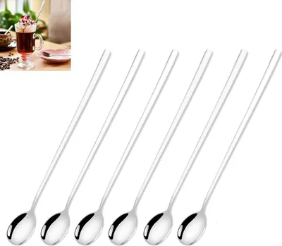 Produktbild von 6 Stück Kaffeeportionierer, Eisportionierer aus Edelstahl, Rührlöffel mit langem Griff, Rührlöffel für Cappuccino, Eiskaffee, Eistee, Milchshake, Dessert und Kaltgetränk (24 cm)