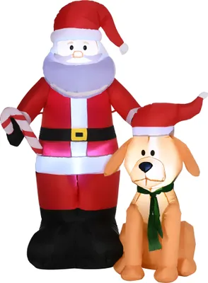 Immagine prodotto di Outsunny Babbo Natale gonfiabile da 157 cm con cane – Decorazione natalizia con LED