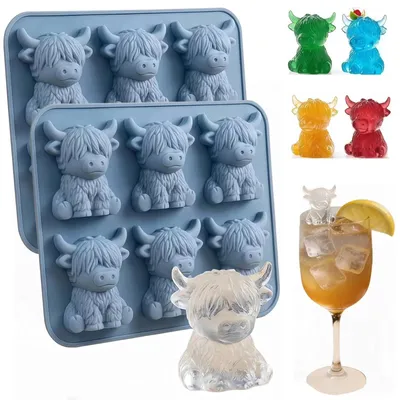 Produktbild von 3D-Hochlandkuh-Eiswürfelform - Silikonform für Schokolade und Süßigkeiten - 2 Stück - Blau