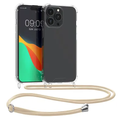 Produktbild von kwmobile Necklace Case kompatibel mit Apple iPhone 14 Pro Max Hülle - Silikon Cover mit Handykette - Band Handyhülle Gold Transparent