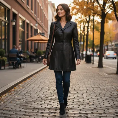 Produktbild von Damen Ledermantel Trenchcoat echtleder Mantel aus Lammnappa Leder Schwarz, Größe:40