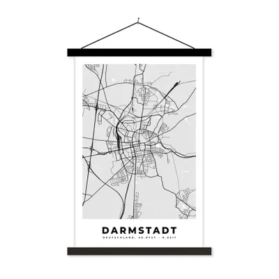 Produktbild von MuchoWow® Textilposter Karte - Darmstadt - Deutschland - Stadtplan - Karte 60x90 cm mit schwarzem Rahmen - Poster Wohnzimmer