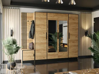Obrázek produktu pro KIER FURNITURE Šatní Skříň Se Sedákem, Oak Craft Gold - 259,6x205x39cm