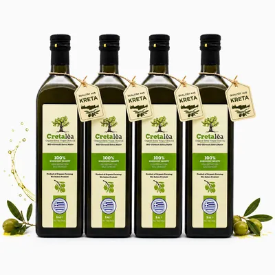 Produktbild von Cretalèa Olivenöl Nativ Extra 4 x 1 Liter – griechisches Olivenöl aus Kreta, kaltgepresst, Koroneiki, 0,28 % Säure