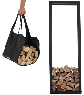 Image de Lendo Online Range-bûches 50x25x148 Acier Thermolaqué Noir
