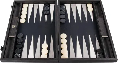 Produktbild von s Manopoulos Backgammon-Set – Klassisches Schwarz, aus umweltfreundlichem Kunstleder, 48 cm – Handgefertigt in Griechenland