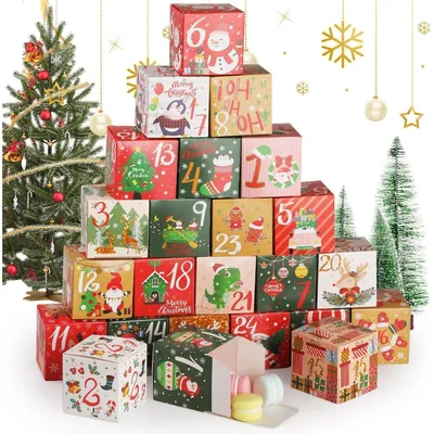 Productafbeelding van Adventskalender met 24 vakjes, cadeauverpakking, kerst, kleurrijk papier