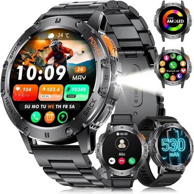 Produktbild von Herren-Smartwatch mit Bluetooth-Anruffunktion, 530 mAh Akku 20 Sportmodi, Herzfrequenzmesser, Schlafüberwachung, IP68 wasserdicht, Schrittzähler