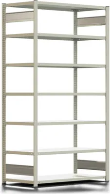Produktbild von Büroregal mit Tiefenriegel - 150 kg - 2.325 x 1.285 x 600 mm - 7 Böden - 6 Ordnerebenen - Grundregal - lichtgrau - Steckregal BERT