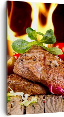 Produktbild von Bild auf Leinwand - Leinwandbild - Essen Holz Feuer Steak - 45x80cm - Wand Bild - Wanddeko - Leinwanddruck - Bilder - Kunstdruck - Wanddekoration - Leinwand bilder - Wandkunst - PA45x80-2825