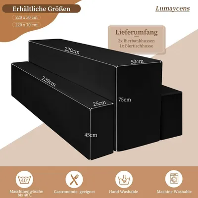 Obrázek produktu pro Sada potahů na lavice a stoly do pivního stanu, 6 kusů, černá barva, rozměr 220 cm