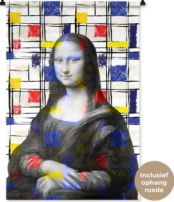 Produktbild von MuchoWow® Wandteppich Wandbehang Mona Lisa - Mondrian - Alte Meister 90x135 cm Tapisserie Dekoration Wandtuch - Baumwolle - Wandskulptur