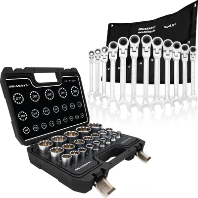 Produktbild von HASKYY Steckschlüssel Satz Vielzahn 1/2" 8-36mm & Gelenk Ratschenschlüssel 8-19mm