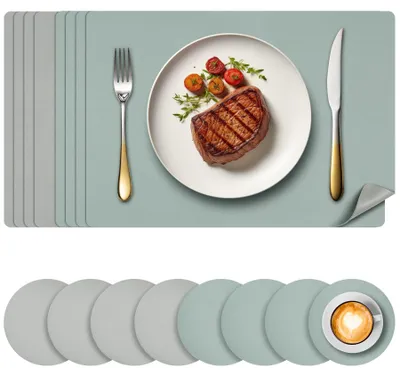 Productafbeelding van Set van placemats, afwasbaar leer, 8 stuks, dubbelzijdig waterdicht, antislip, geschikt voor in de keuken