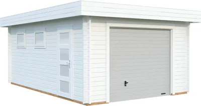 Produktbild von Palmako Garage Rasmus 19,0 m² - 44 mm - mit Sektionaltor weiß lackiert