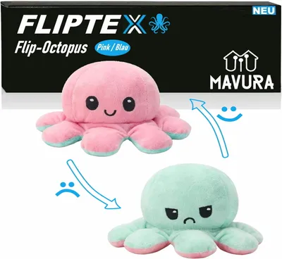Produktbild von FLIPTEX Flip Octopus Oboustranná chobotnice plyšová hračka (oboustranná chobotnice oboustranná chobotnice dárková růžovo modrá), plyšová náladová tkanina
