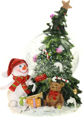 Produktbild von glitzernde Schneekugel weihnachtliche Schüttelkugel Schneemann mit geschmücktem Weihnachtsbaum Ø65mm H.: 13cm