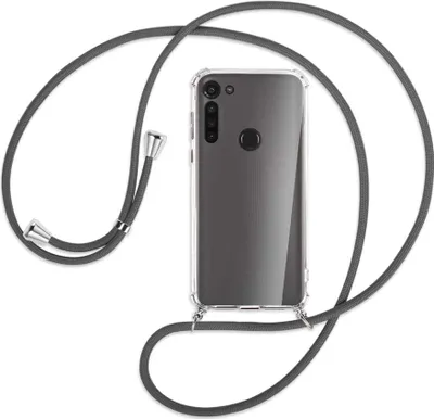 Produktbild von Handykette Backcover-Schutzhülle mit Band (Metall silberfarben) für Motorola Moto G8 - dunkelgrau