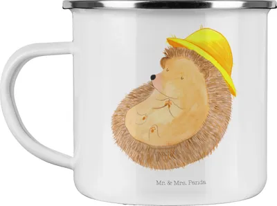 Produktbild von Mr. & Mrs. Panda Teetasse Igel Beten - Weiß - Geschenk, Teebecher, Gott, Emaille Tasse, Pott, becher, Genießen, Leben, Lustige Sprüche, Sonnenhut