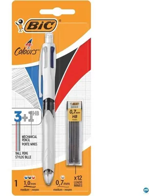 Zdjęcie produktu dla BIC 942103, Spinacz, Wielofunkcyjny długopis, Możliwość ponownego napełnienia, Czarny, Niebieski, Czerwony, Srebrny, 1 szt., Średni