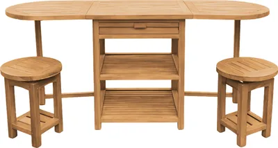 Image de Axi Nomani Ensemble De Bar En Teck, Pliable, Avec 2 Tabourets | Meuble Jardin / Avec Espace De Rangement | Table D'Extérieur Avec Assises