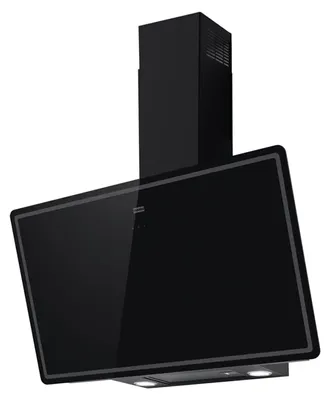 A black kitchen hood is shown against a white background.