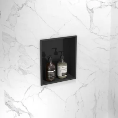 Immagine prodotto di Nicchia a muro Marwell Luca nero 32 x 27 cm - Mensola a muro in acciaio inox nero - Nicchia a muro doccia - Mensola doccia nera
