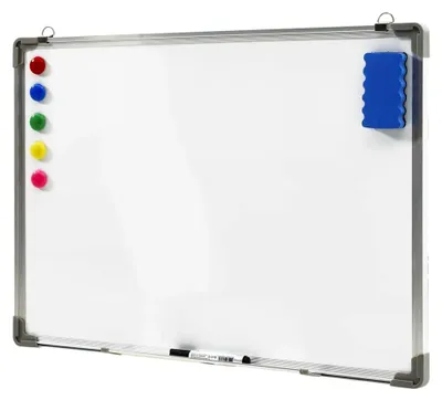 Produktbild von Magnetisches Whiteboard mit Stiftablage und Aluminiumrahmen, trocken abwischbar, Weiß 70 x 50 cm