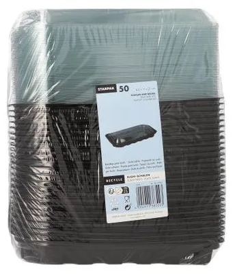 Produktbild von Sushi-Schalen R-PET rechteckig 21 cm x 11 cm x 4,3 cm schwarz mit transparentem Deckel