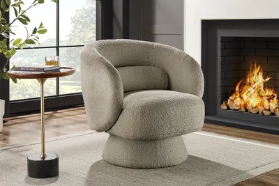 Produktbild von riess-ambiente Drehbarer Design Sessel BOSSA NOVA taupe Bouclé Lesesessel Relaxsessel Drehsessel