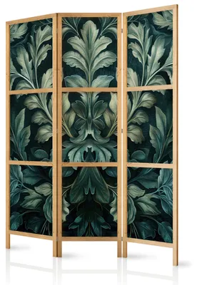 Produktbild von Muralo Japanischer PARAVENT 3-teilig Raumteiler klappbar PREMIUM-Vliesleinwand BLÄTTER ORNAMENTE für Wohnzimmer 135cmx172cm