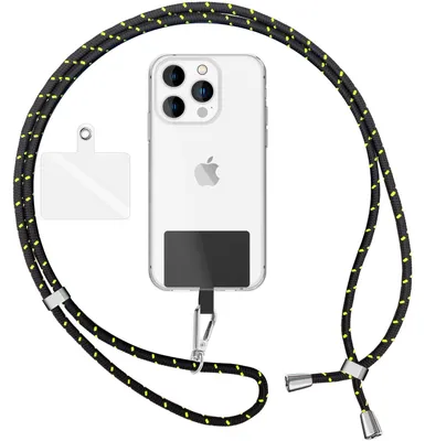 Image de NALIA Lanyard universel avec 2 pads & mousqueton - 160cm de chaîne pour portable à porter autour du cou - Noir Vert