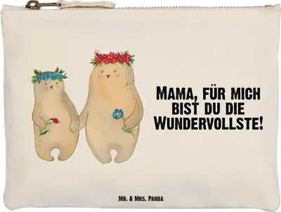 Produktbild von Mr. & Mrs. Panda Etui Bären mit Blumenkranz Größe M - Weiß - Geschenk, Kulturbeutel, toiletry bag, Muttertag, Mom, Töchter, Kosmetiktasche, Federmappe, Schlampermäppchen