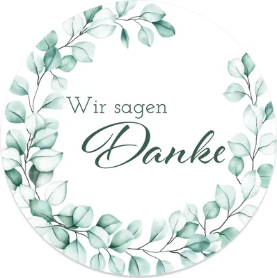 Produktbild von MAVANTO® 20x Wir sagen Danke Aufkleber 4,5 cm rund - Sticker für Hochzeit & Geburtstag (Eukalyptus Kranz)