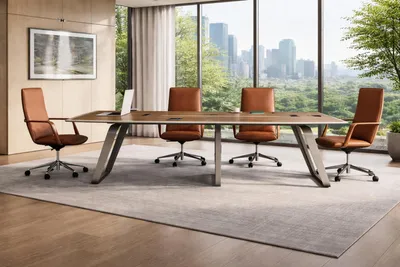 Image de Table de réunion marron – Table de conférence haut de gamme – Mobilier de bureau