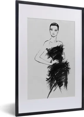 Produktbild von MuchoWow® Gerahmtes Poster Eine schwarz-weiße Illustration einer Frau 40x60 cm - Poster mit Schwarzem Bilderrahmen Wandposter Rahmen Foto Bilder - Poster in Rahmen