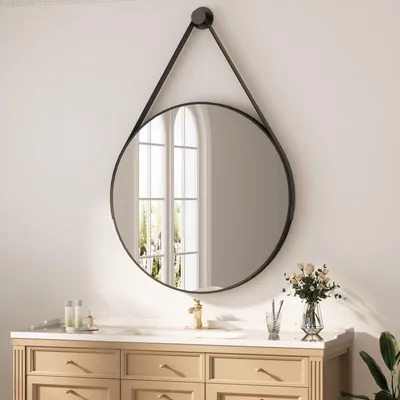 Zdjęcie produktu dla Heilmetz okrągłe lustro Φ80cm lustro ścienne z czarnym zdejmowanym paskiem metalowa rama okrągłe lustro łazienkowe retro szykowny wystrój wnętrza do sypialni