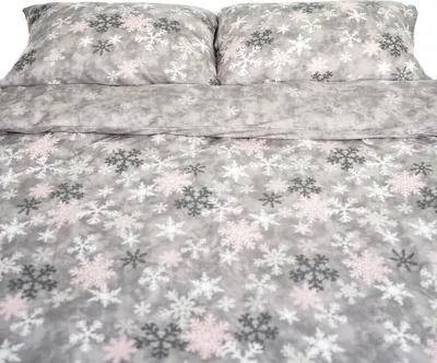 Zdjęcie produktu dla Pościel z polaru wykonana w 100% z poliestru z motywem płatka śniegu w kolorze szarym 200x220 cm