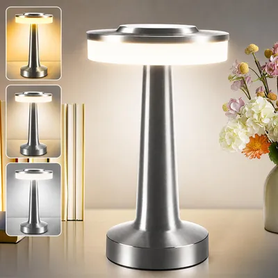 Produktbild von Schreibtischlampe,Nachttischlampe,Nachtlicht, Touch Steuerung Augenschutz Leselampe,Kabellos Dimmbar Tischleuchte,dreifarbige Lampe,LED-Metall, Silber