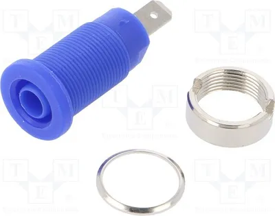 Zdjęcie produktu dla 1 sztuka złącza bananowego 4 mm, niebieskie, 1000 VDC, 24 A, 24,5 mm, niklowane, FCR73575B. Złącza bananowe