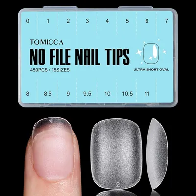 Productafbeelding van Nagelpunten, soft gel, volledige bedekking, mat, 450 stuks, 15 maten, vierkant/ovaal, kort