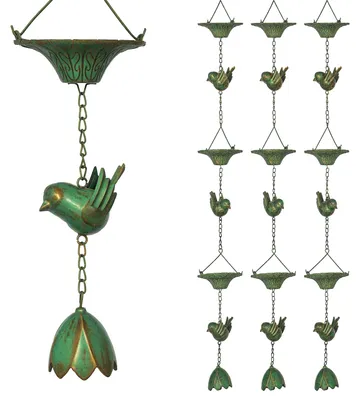 Produktbild von Outsunny 3er Set Regenkette 123cm Regenablaufkette aus Metall Ablaufkette Vögeln
