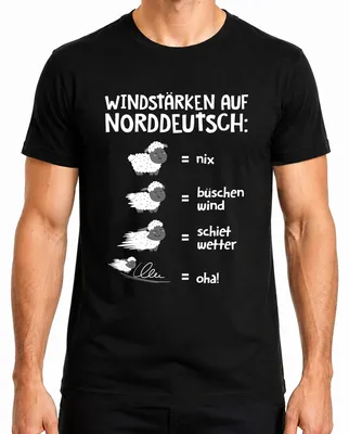 Zdjęcie produktu dla Windstärken Norddeutsch Schietwetter Schafe Plattdeutsch Spruch Koszulka męska, Czarny, S