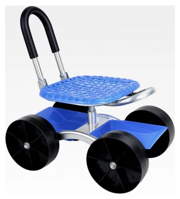 Produktbild von Rollender Gartenwagen, höhenverstellbarer Gartenhocker mit Ablage, drehbarer Gartensitz für Senioren, Blau